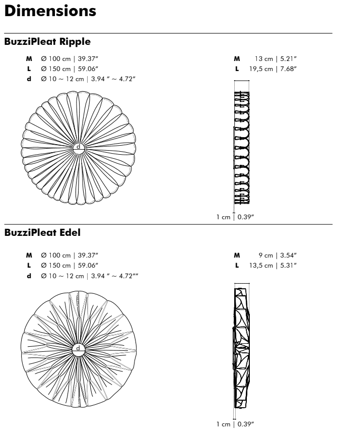 BuzziPleat afmetingen